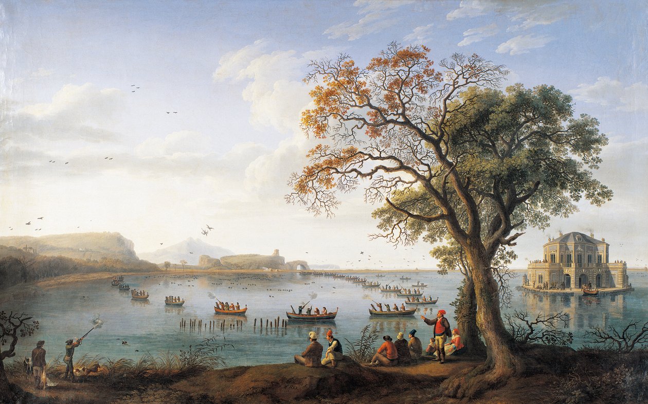 Caza de fochas en el lago Fusano de Jacob Philippe Hackert