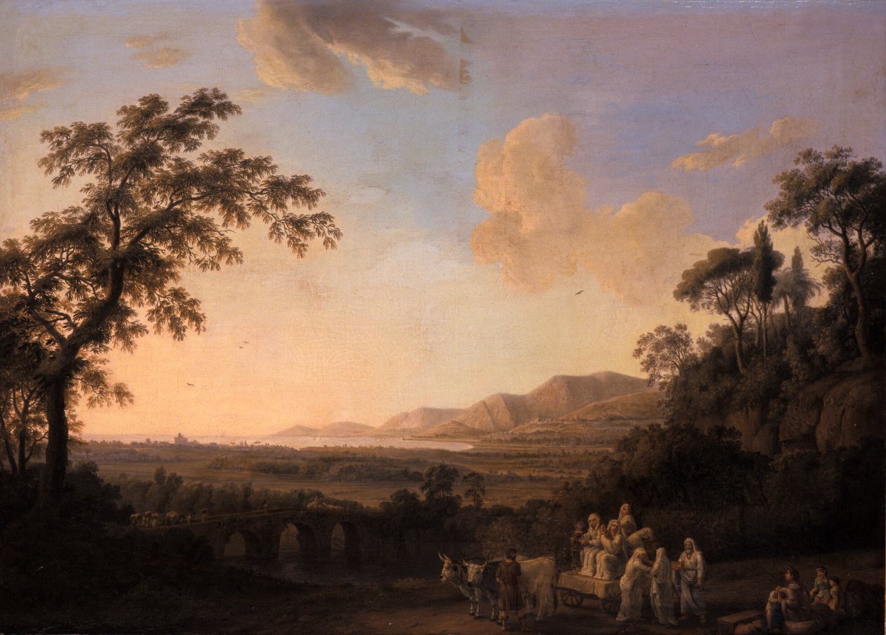 Paisaje idílico al anochecer de Jacob-Philippe Hackert