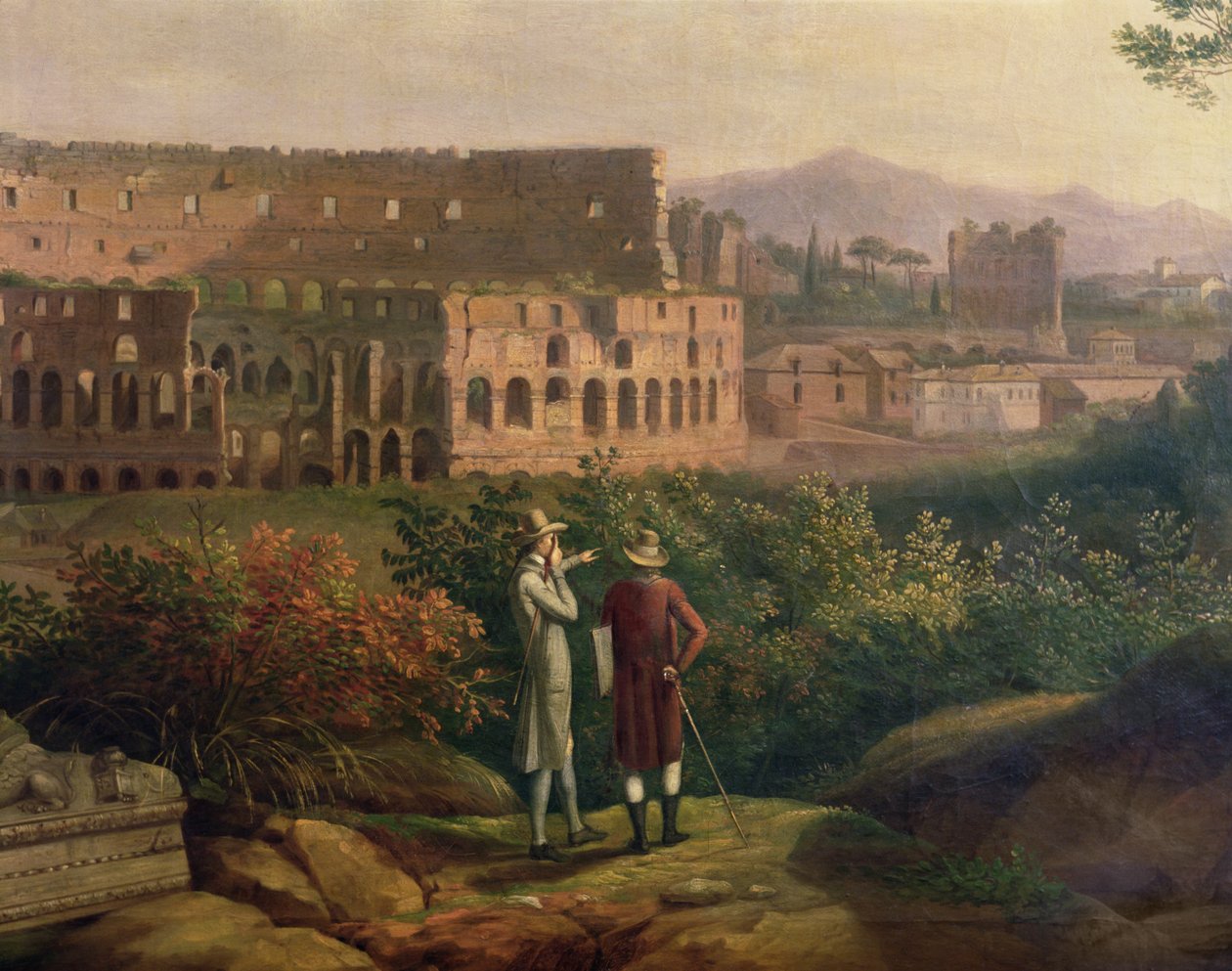Johann Wolfgang von Goethe (1749-1832) visitando el Coliseo en Roma, c.1790 de Jacob Philippe Hackert