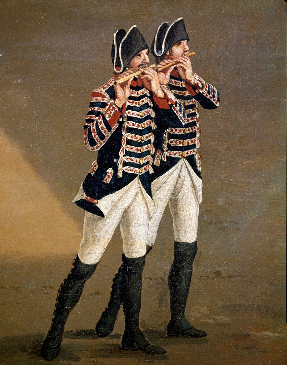 Músicos de la Orquesta Borbónica (detalle) de Jacob Philippe Hackert