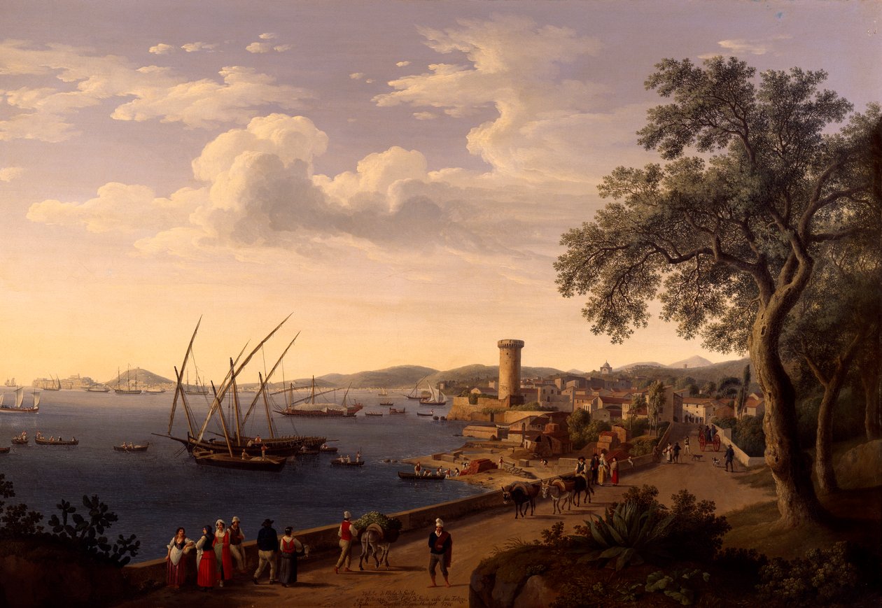 El puerto de Gaeta, el muelle y la fortaleza, por Jacob Philipp Hackert de Jacob Philippe Hackert