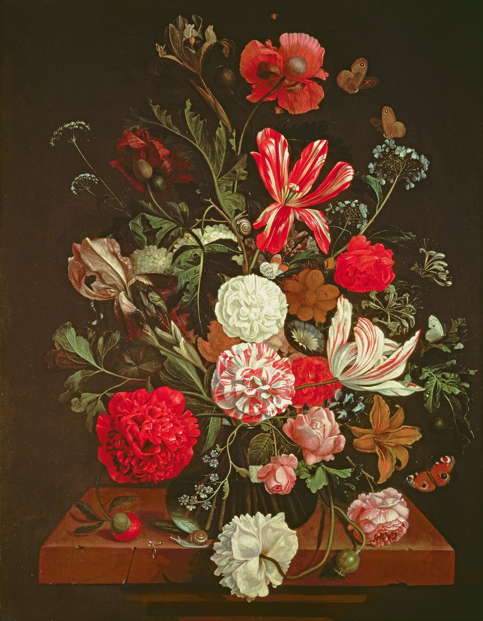 Naturaleza muerta de flores en un jarrón de vidrio, siglo XVII de Jacob Rootius