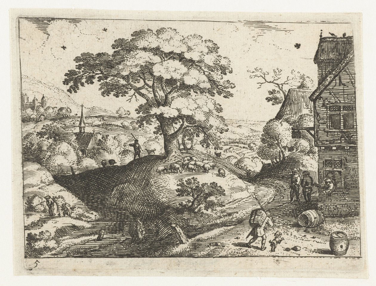 Paisaje con viajero en posada Seis paisajes con viajeros (título de la serie) de Jacob Savery (I)