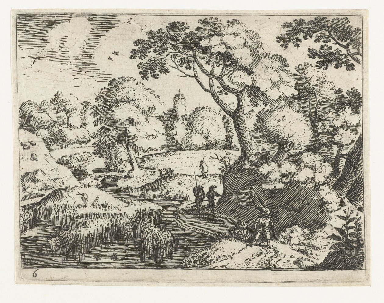 Paisaje con viajero y soldados
Seis paisajes con viajeros (título de la serie) de Jacob Savery (I)