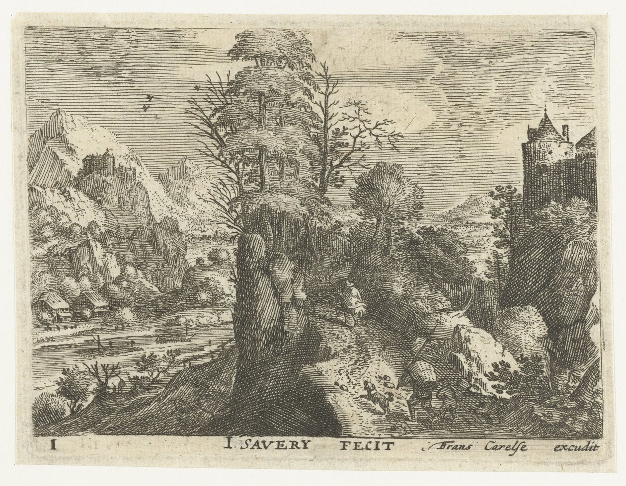 Paisaje con viajeros en una roca escarpada Seis paisajes con viajeros (título de la serie) de Jacob Savery (I)