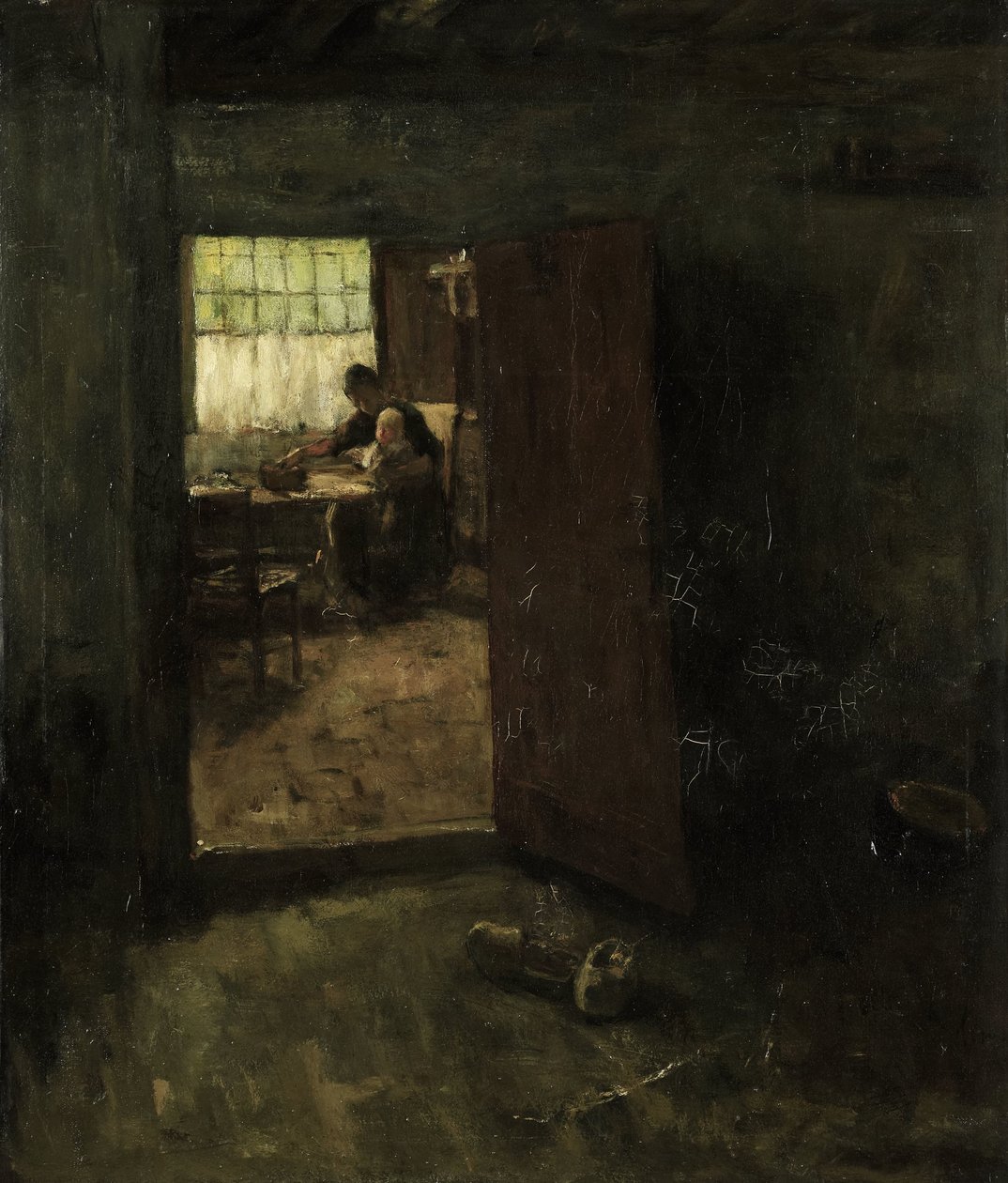 Interior doméstico con mujer y niño del campo de Jacob Simon Hendrik Kever