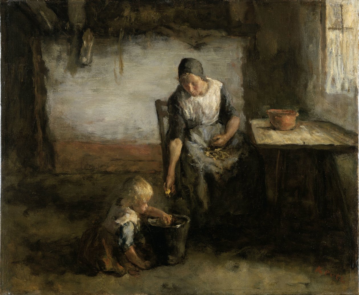 Mujer pelando patatas de Jacob Simon Hendrik Kever