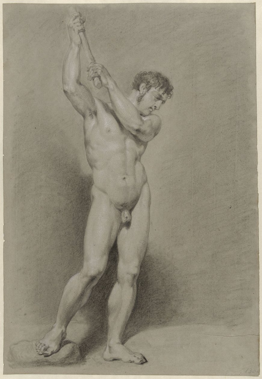 Hombre desnudo de pie con un bastón sobre la cabeza de Jacob Smies