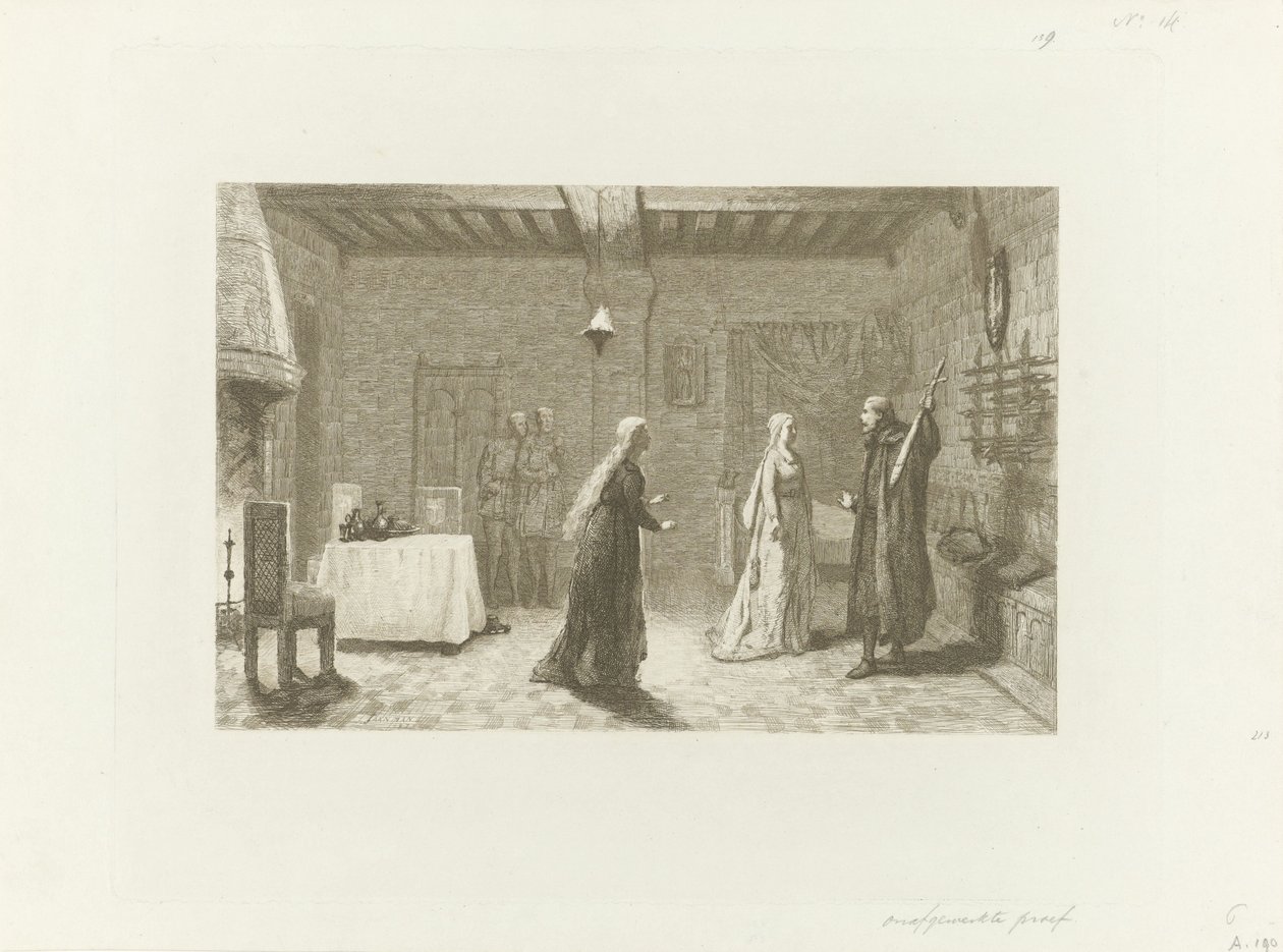 Figuras en una habitación interior de un castillo de Jacob Taanman
