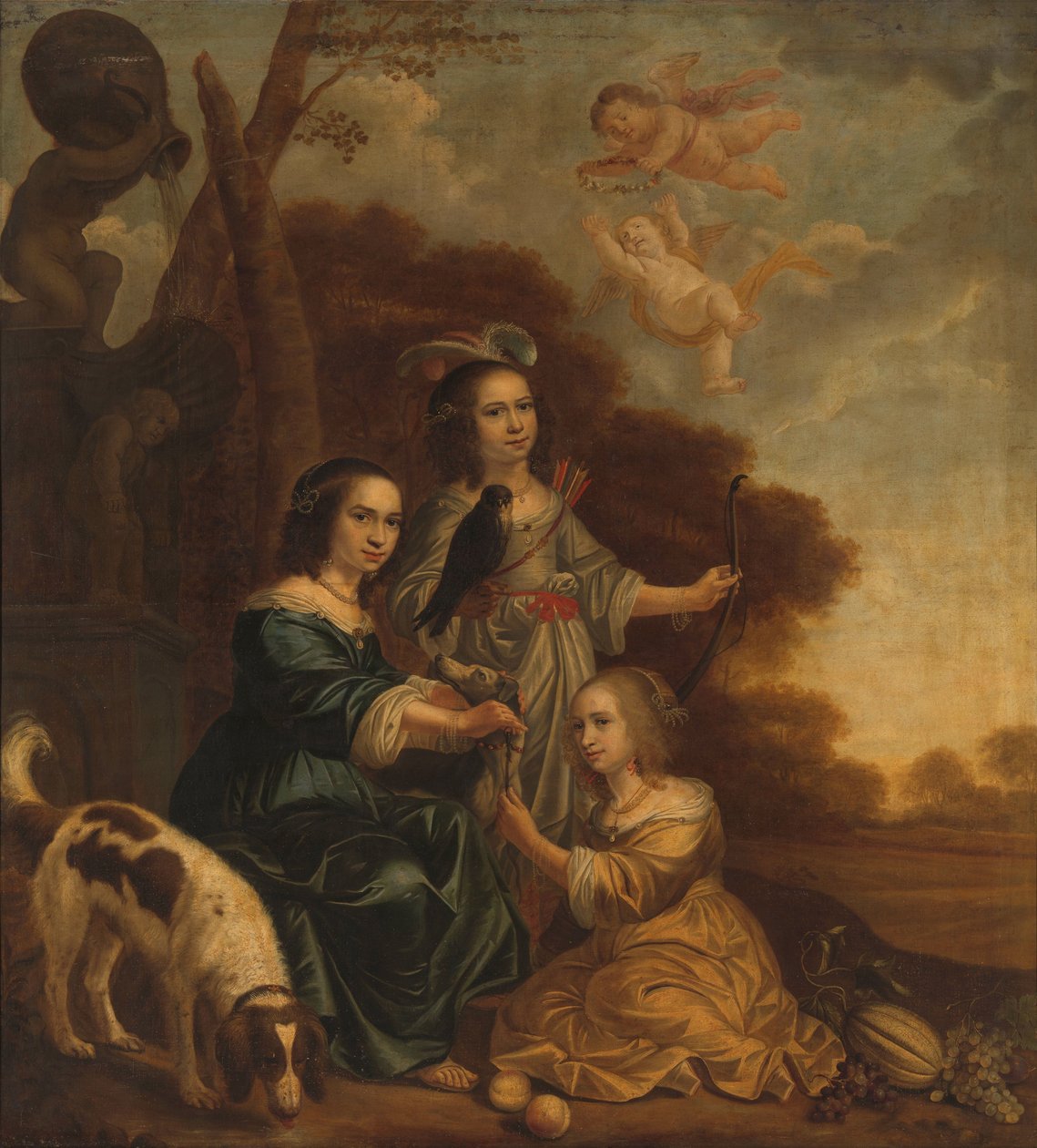 Retrato de Geertruyt, Margriet y Anna Delff, las hijas del artista (Retrato de tres niñas en un paisaje) de Jacob Willemsz. Delff (II)