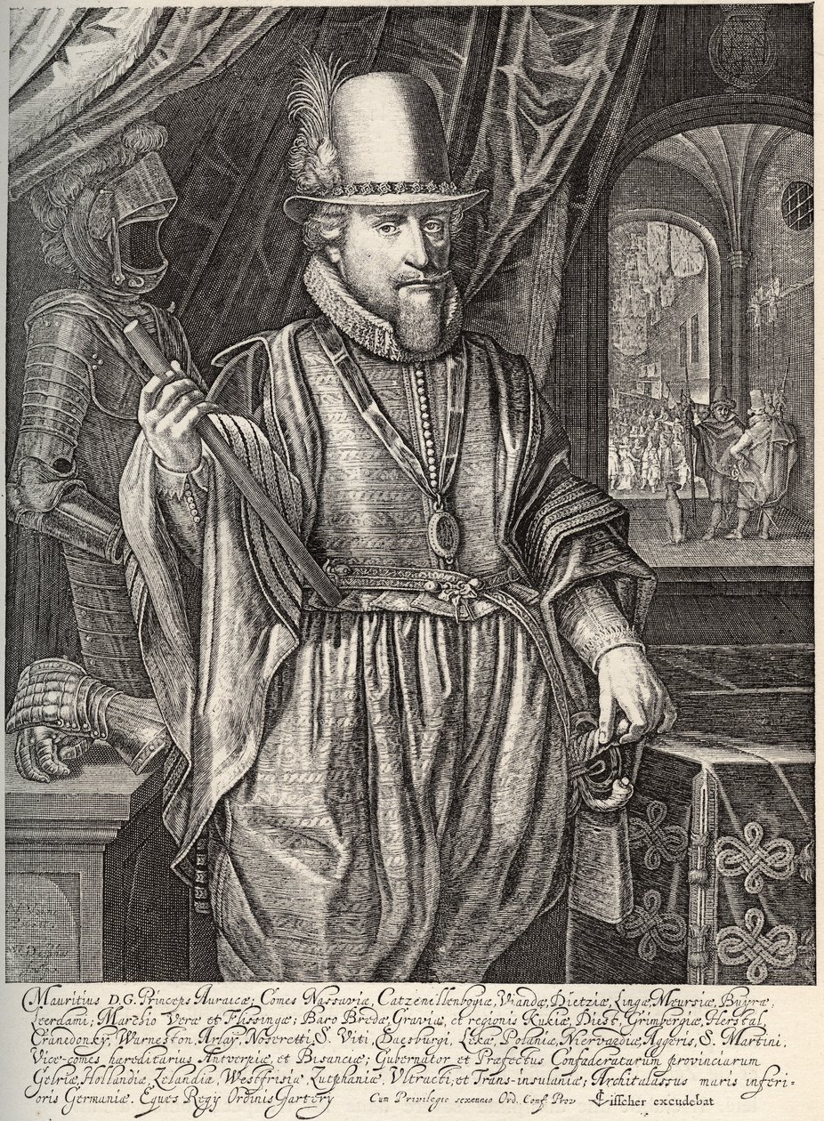 Retrato de Mauricio de Nassau (1567-1625), Príncipe de Orange, Conde de Nassau. Grabado por Willem Jacobsz Delff (1580-1638) siglo XVII de Jacob Willemsz Delff