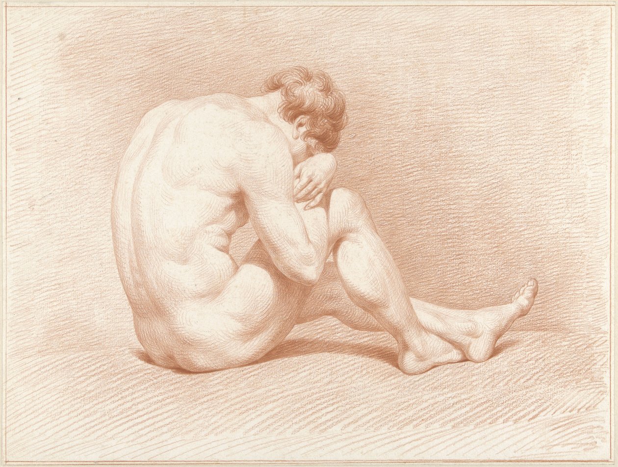 Desnudo masculino sentado, con la cabeza sobre las rodillas de Jacob Willemz. de Vos