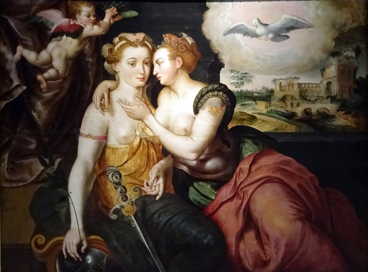 Jacob de Backer y taller - La alegoría "Beso de Justicia y Paz" hacia 1580 de Jacob de Backer