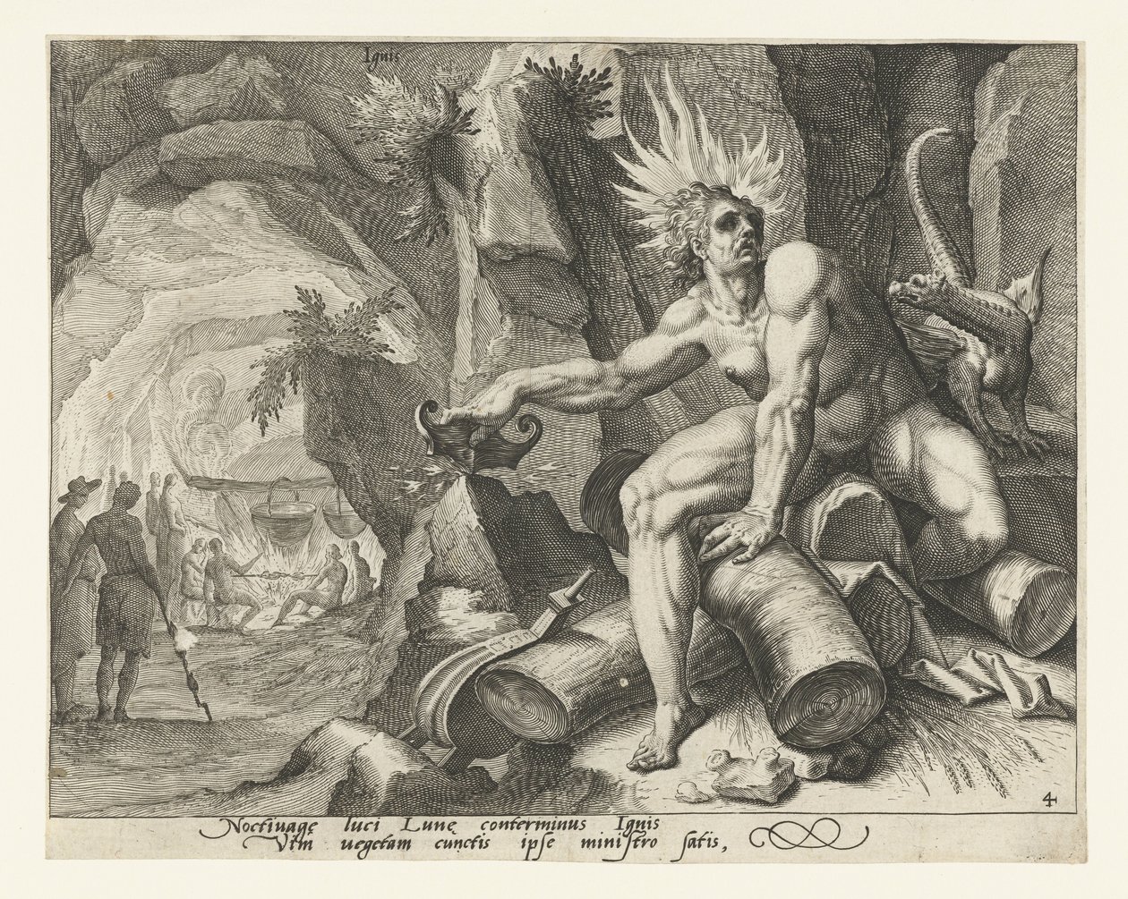 El elemento del fuego Ignis (título sobre objeto) Los cuatro elementos (título de la serie) de Jacob de Gheyn (II) (attributed to)