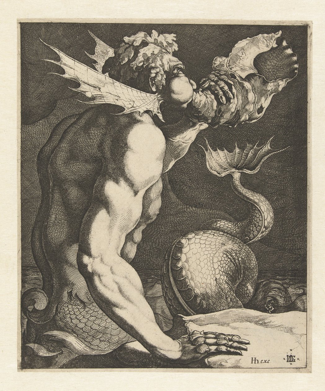 Un tritón que sopla sobre una concha de Jacob de Gheyn (III)