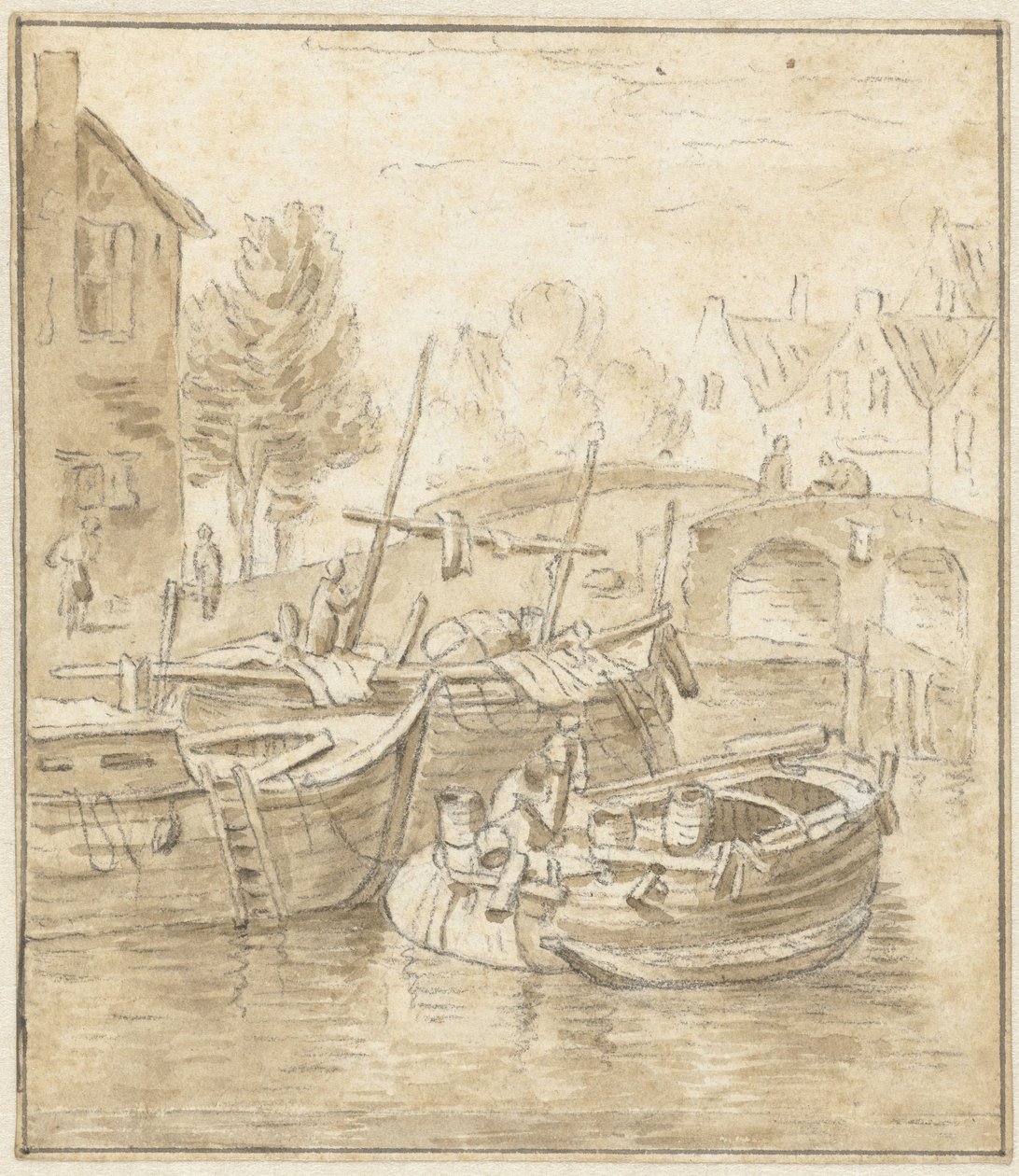 Barcos en un puente de una ciudad de Jacob de Vos