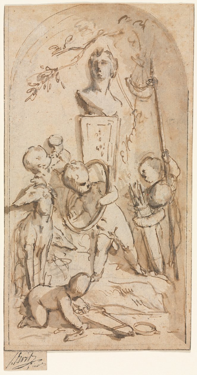 Busto de Diana con putti y atributos de caza de Jacob de Wit