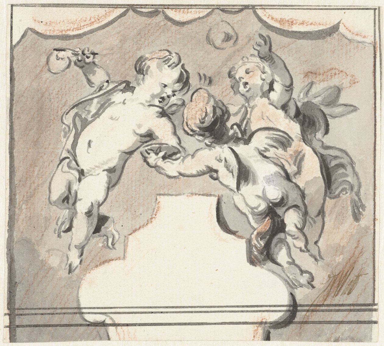 Tres putti flotantes de Jacob de Wit
