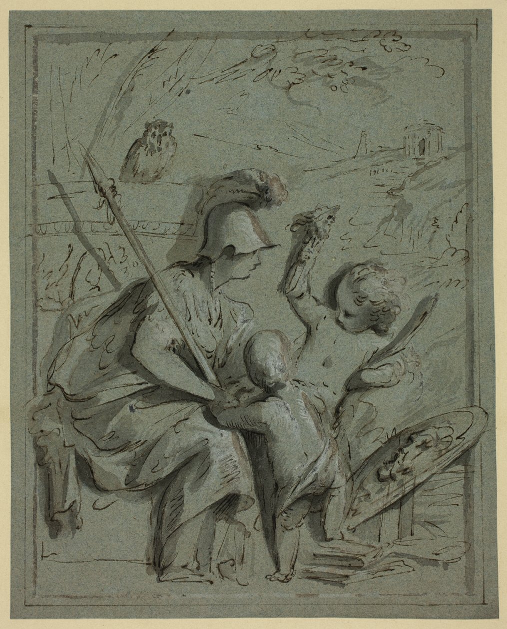 Minerva con dos putti de Jacob de Wit