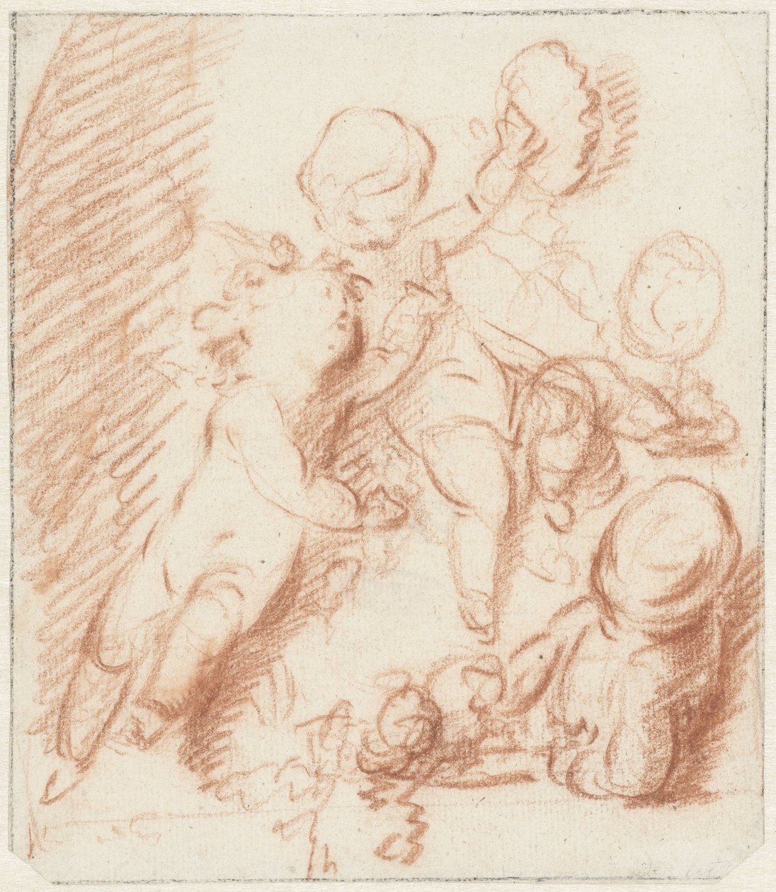 Diseño para una puerta o chimenea con tres putti de Jacob de Wit