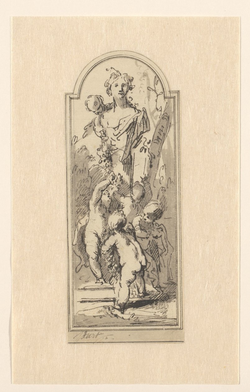 Putti con busto de mujer entre árboles de Jacob de Wit