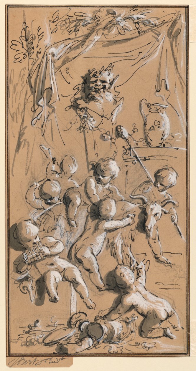 Putti jugando frente a un ermitaño de Jacob de Wit