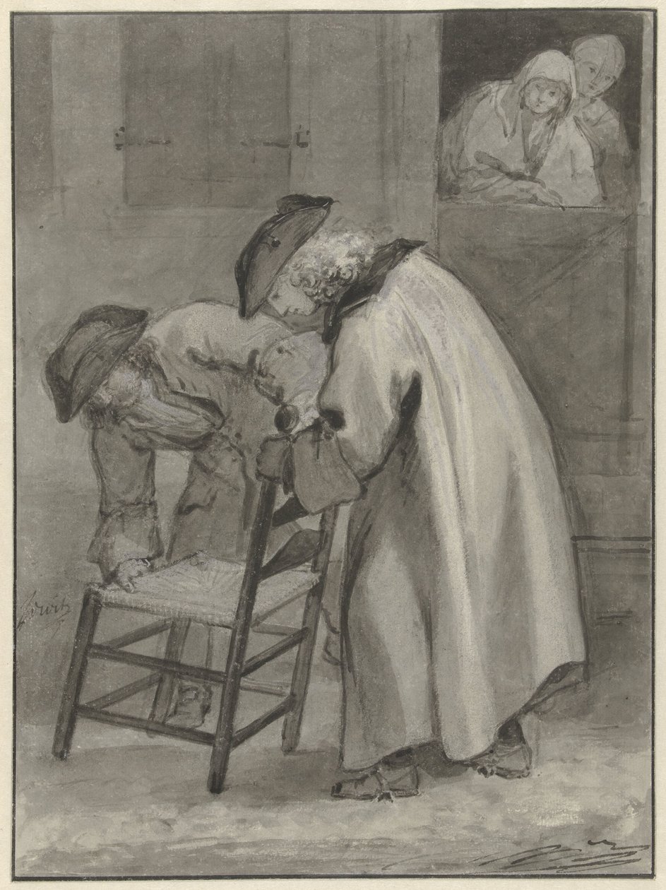 Dos hombres con puntos de vista una silla de la estera de Jacob de Wit