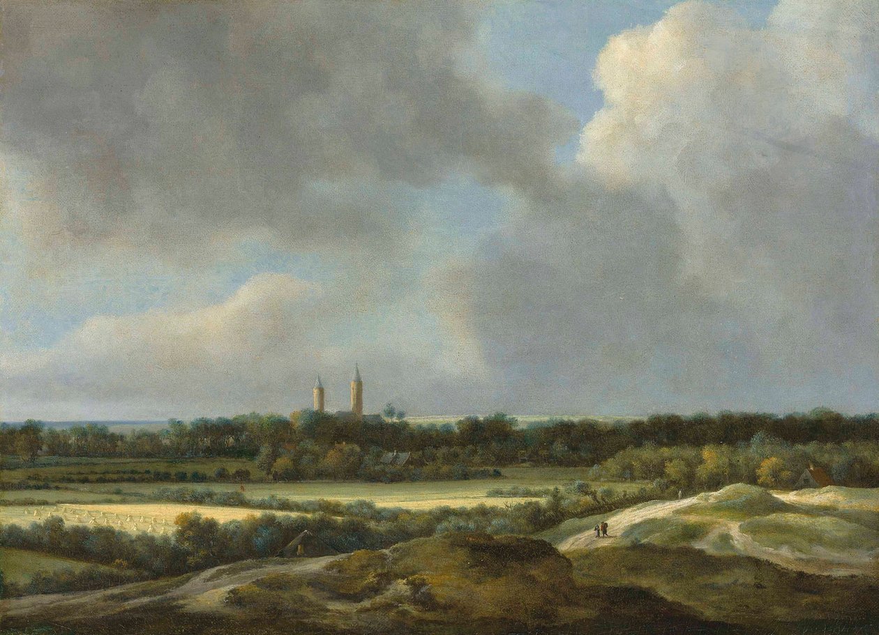 Un extenso paisaje con campos de cereales, Heemstede más allá de Jacob van Ruisdael