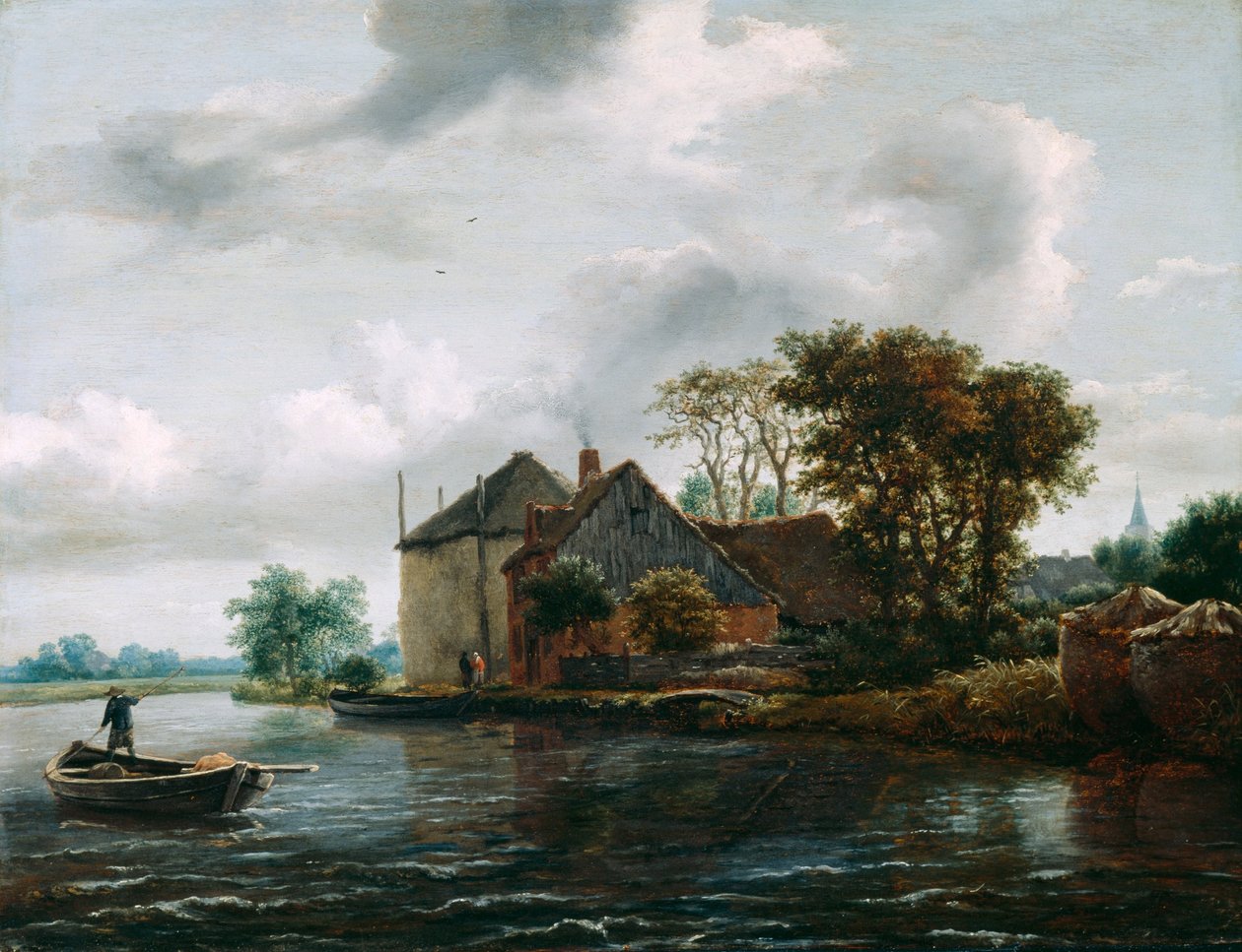 Granja y almiar en un río de Jacob van Ruisdael
