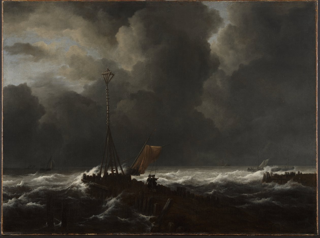 Mar agitado en un embarcadero de Jacob van Ruisdael