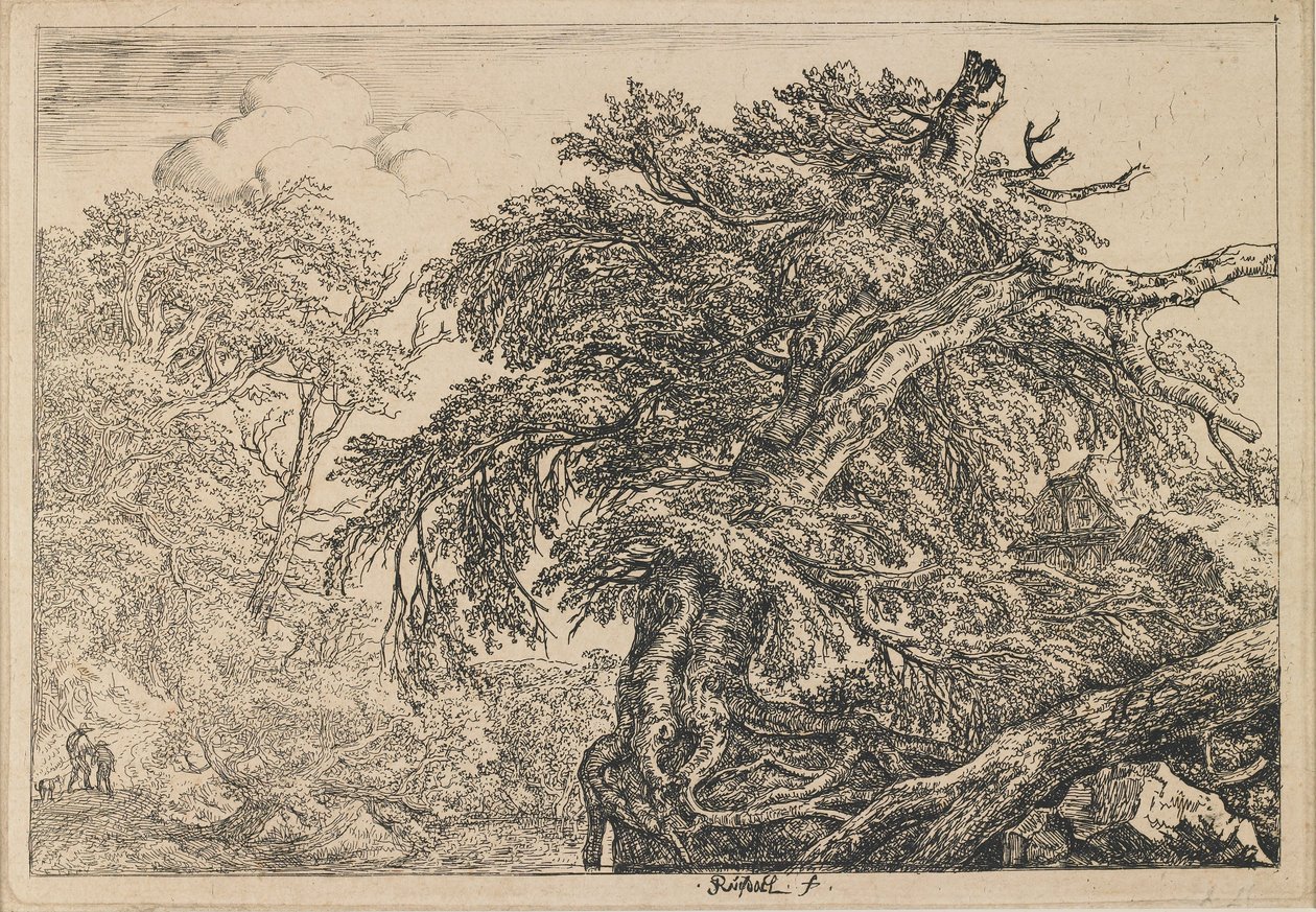 La gran haya, con dos hombres y un perro de Jacob van Ruisdael