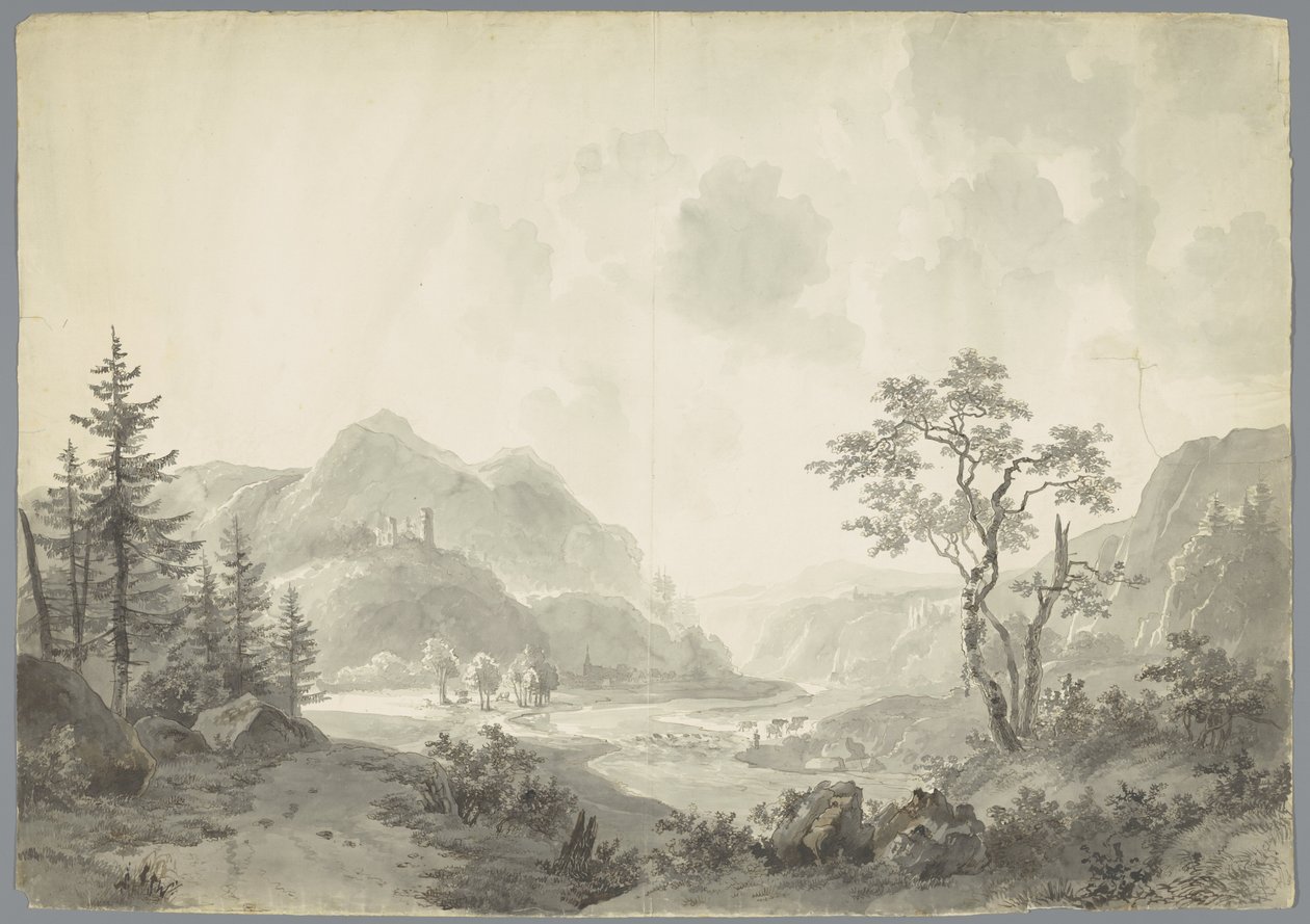 Paisaje de montaña con un río de Jacob van Strij