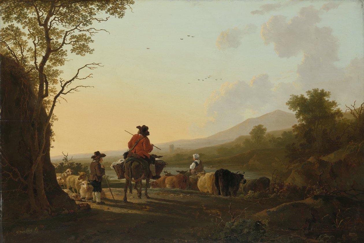 Paisaje con ganadero y pastor de Jacob van Strij