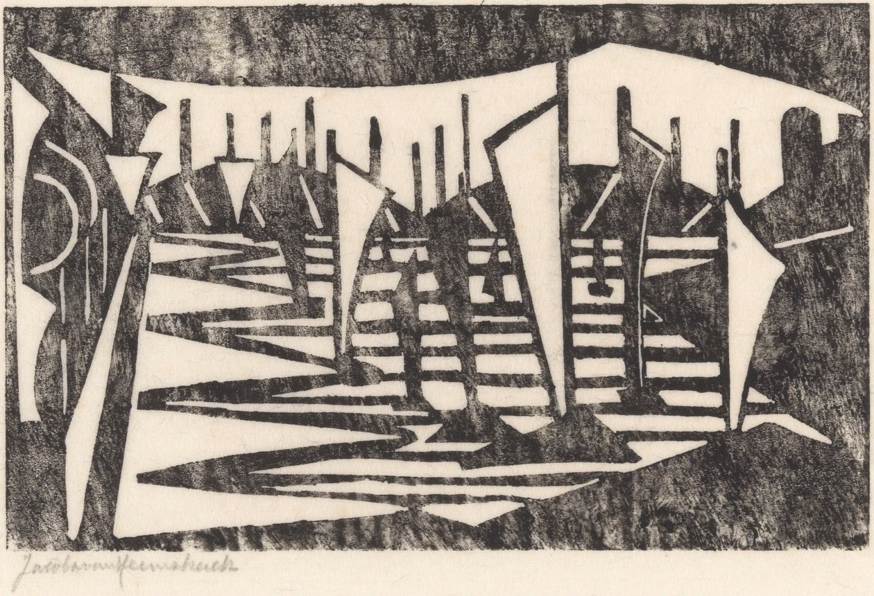 Composición (Barcos en un puerto) de Jacoba van Heemskerck (signed by artist)