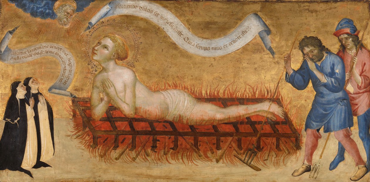 Martirio de San Lorenzo, con dos monjas benedictinas de Jacobello del Fiore