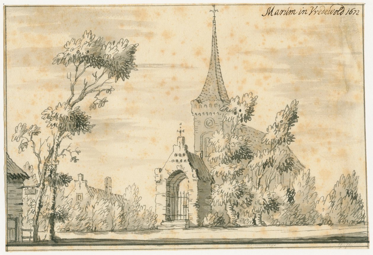 La iglesia de Marum en Vredewold en 1672 de Jacobus Stellingwerff