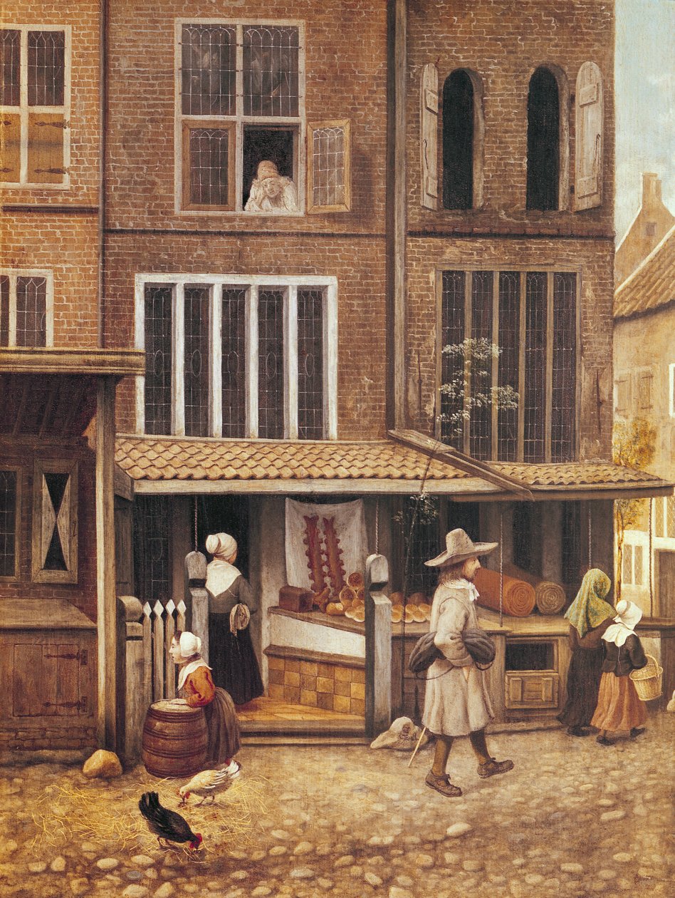Esquina de una ciudad con una panadería de Jacobus Vrel or Frel
