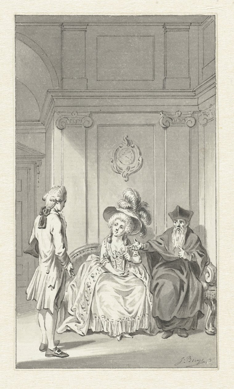 Interior con clérigo, dama y joven. de Jacobus Buys