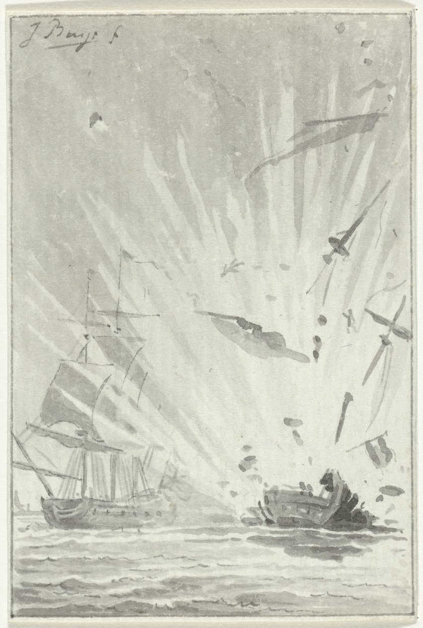 Explosión del buque corsario holandés The Brave Patriot en combate con el buque inglés Chameleon, 14 de agosto de 1781 de Jacobus Buys