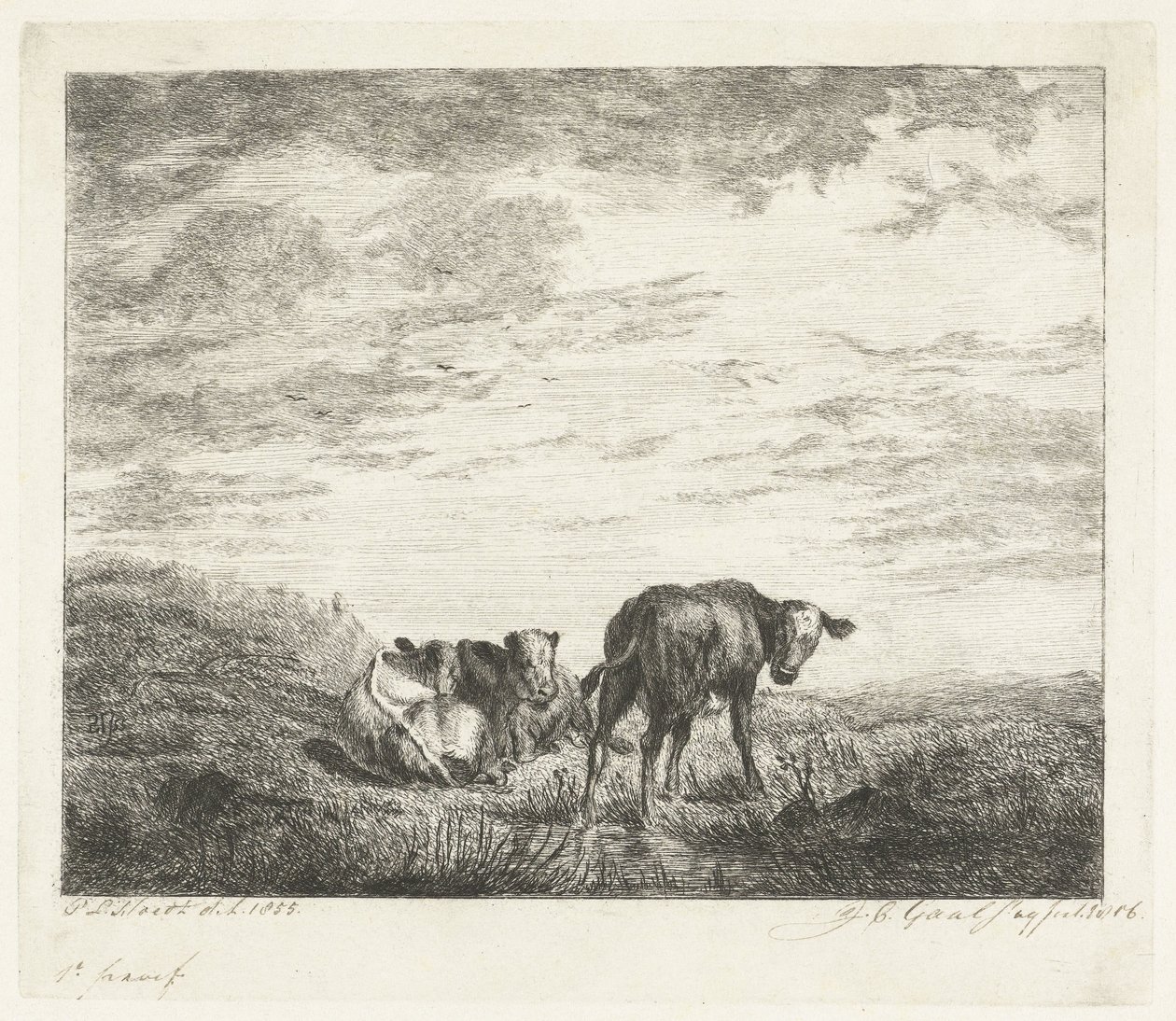 tres terneros de Jacobus Cornelis Gaal (signed by artist)