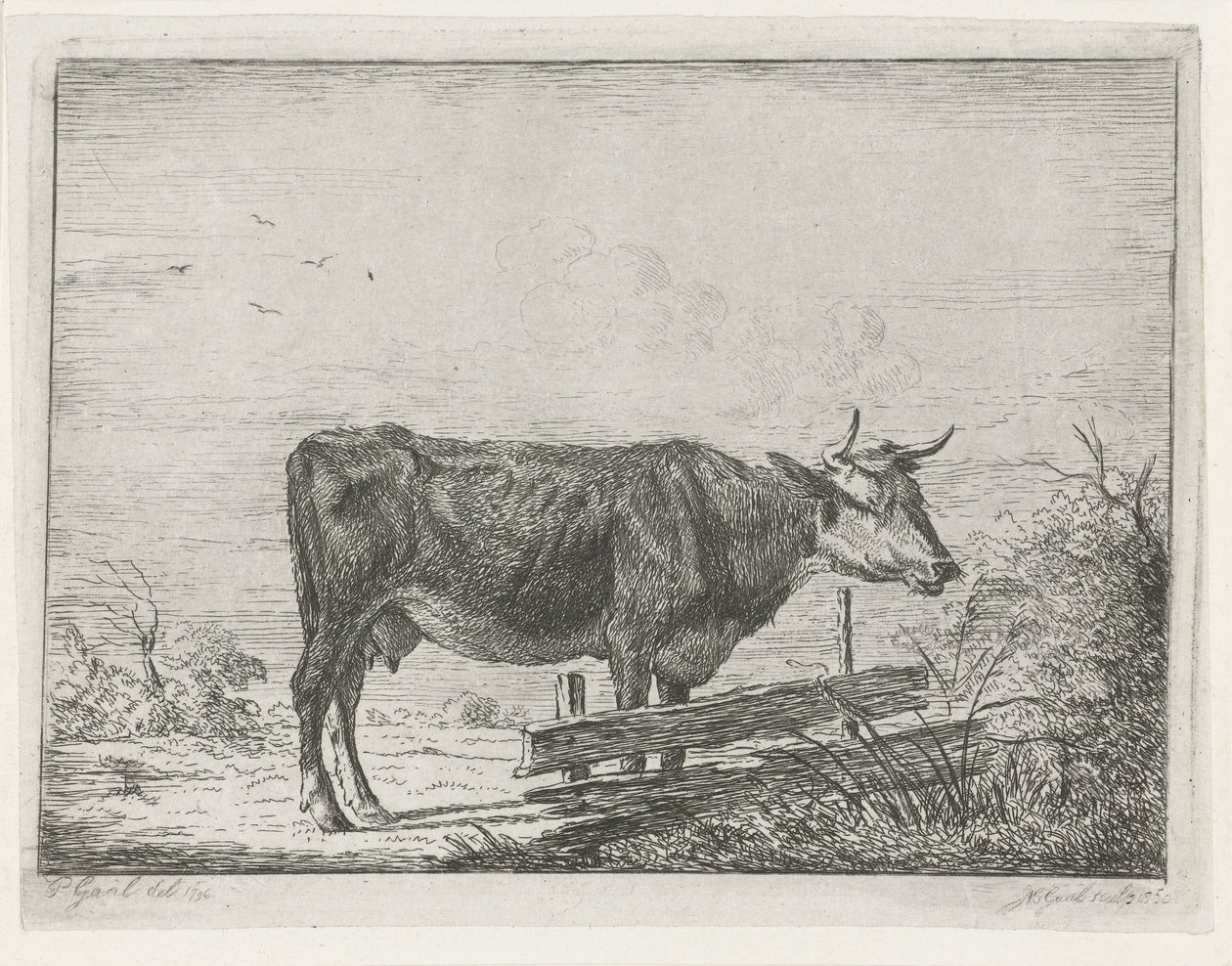 Vaca de pie junto a una valla de Jacobus Cornelis Gaal
