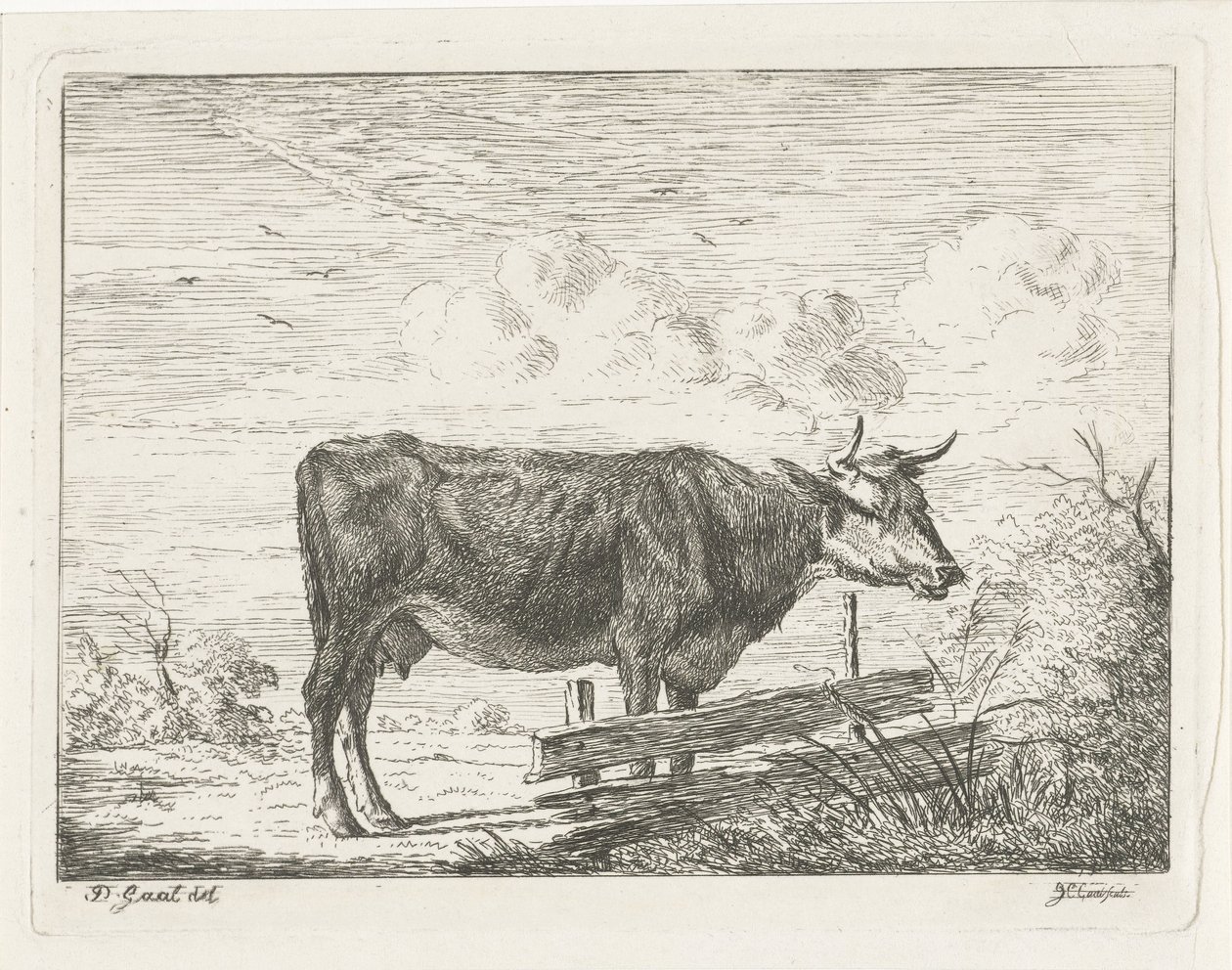 Vaca de pie junto a una valla de Jacobus Cornelis Gaal