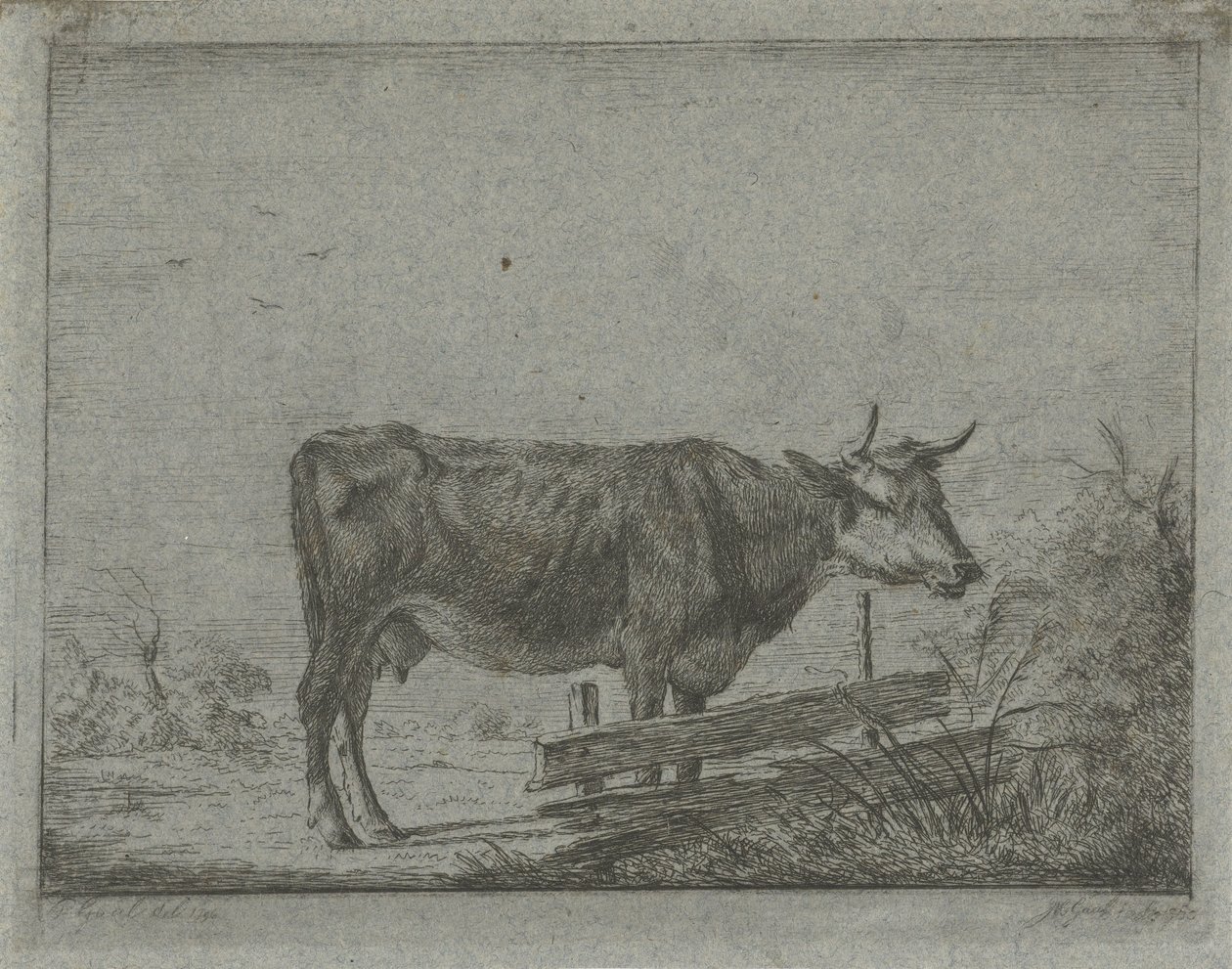 Vaca de pie junto a una valla de Jacobus Cornelis Gaal