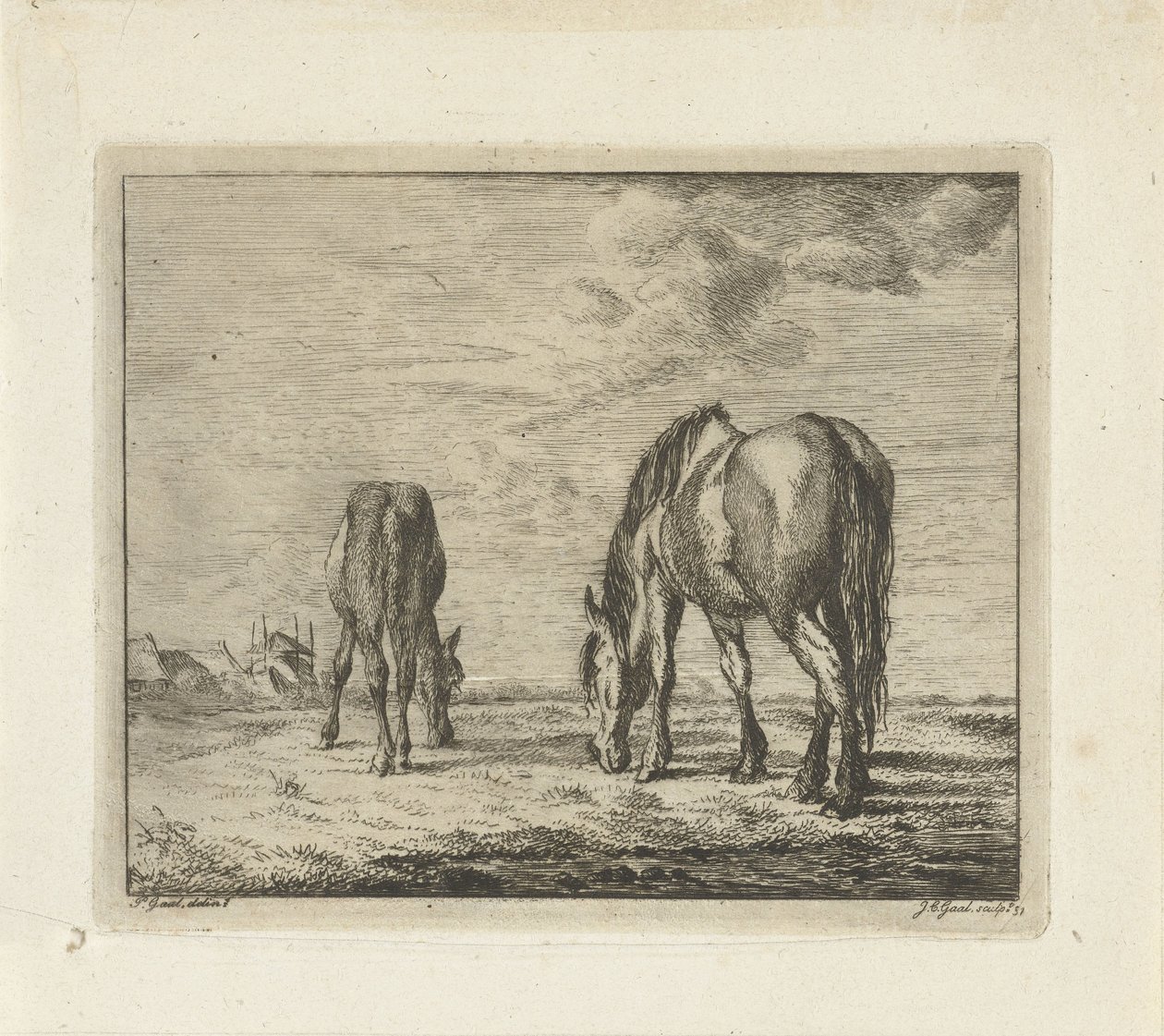 Dos caballos pastando de Jacobus Cornelis Gaal