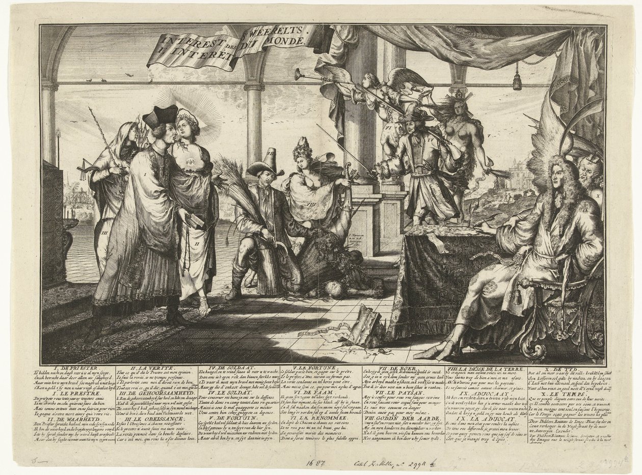 Caricatura de la profesión legal que se beneficia de las peleas entre hombres, 1687 Interest des