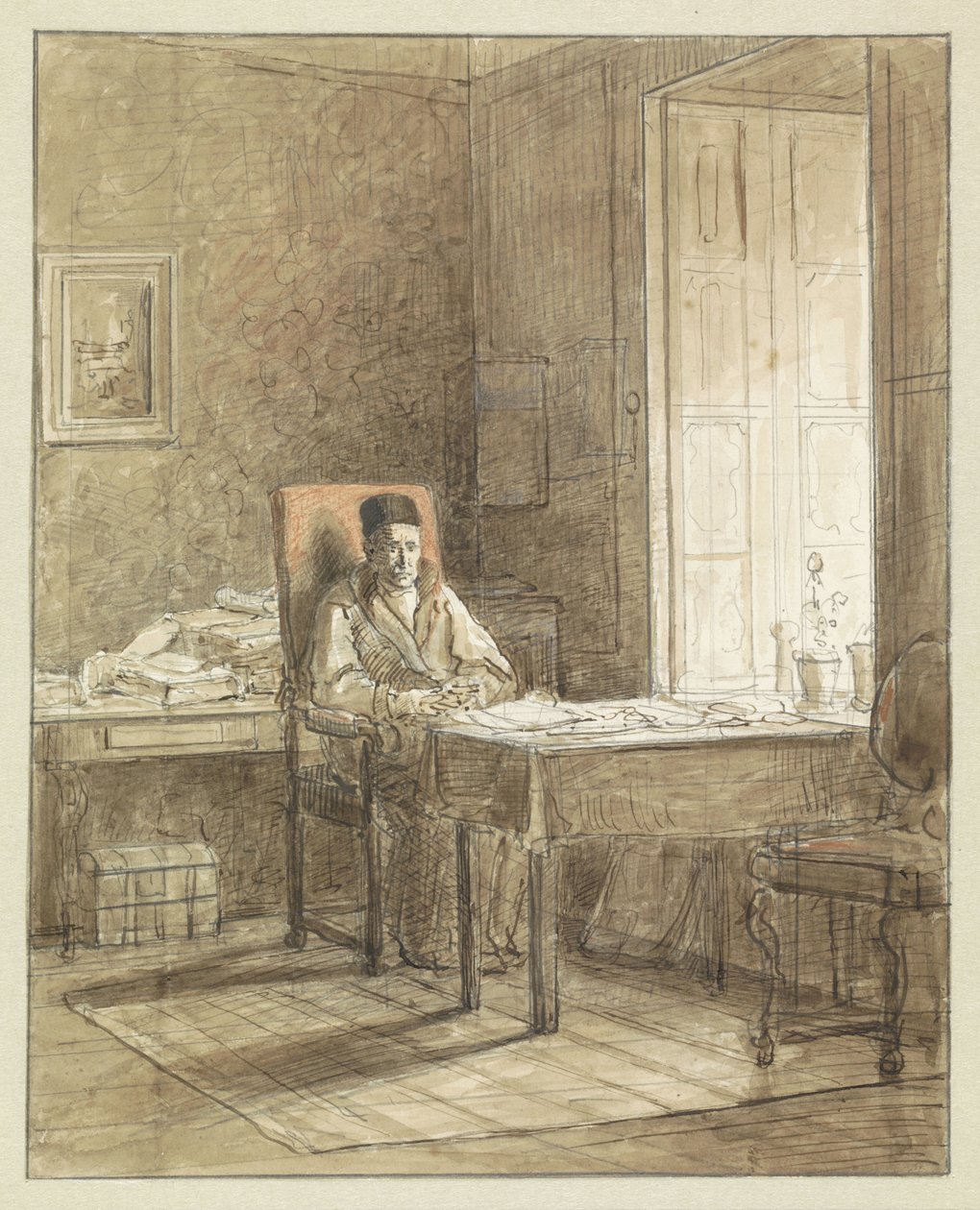 Retrato de Gerrit Lamberts, sentado en un sillón de la sala de impresión de Jacobus Ludovicus Cornet
