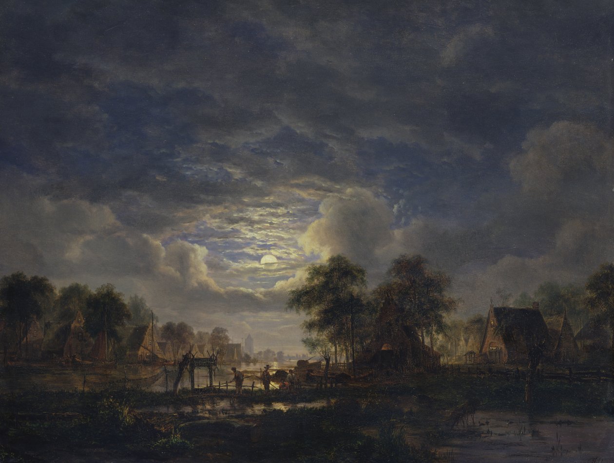 Pueblo en un canal, 1840 de Jacobus Theodorus Abels