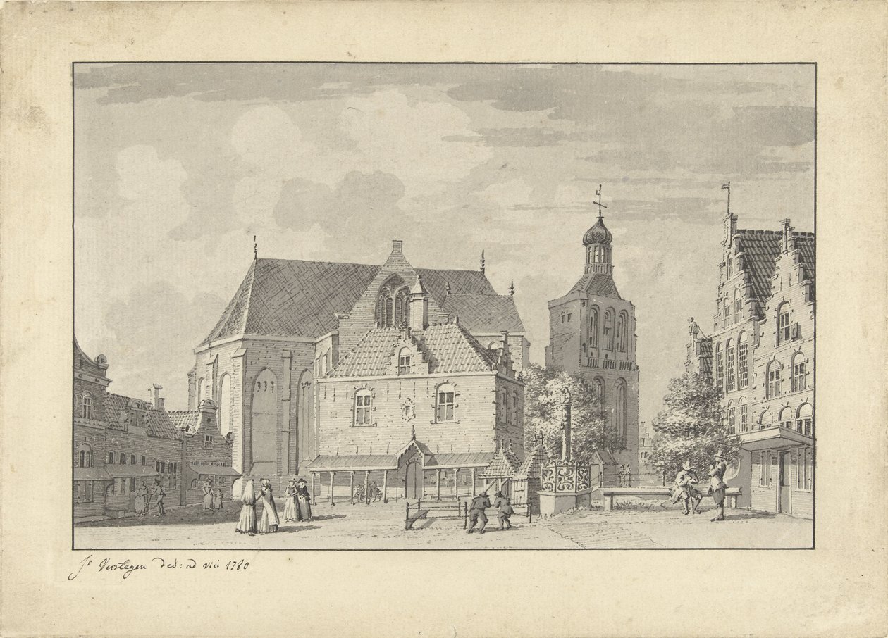 La iglesia, la casa de pesaje y el mercado de pescado en Workum de Jacobus Versteegen