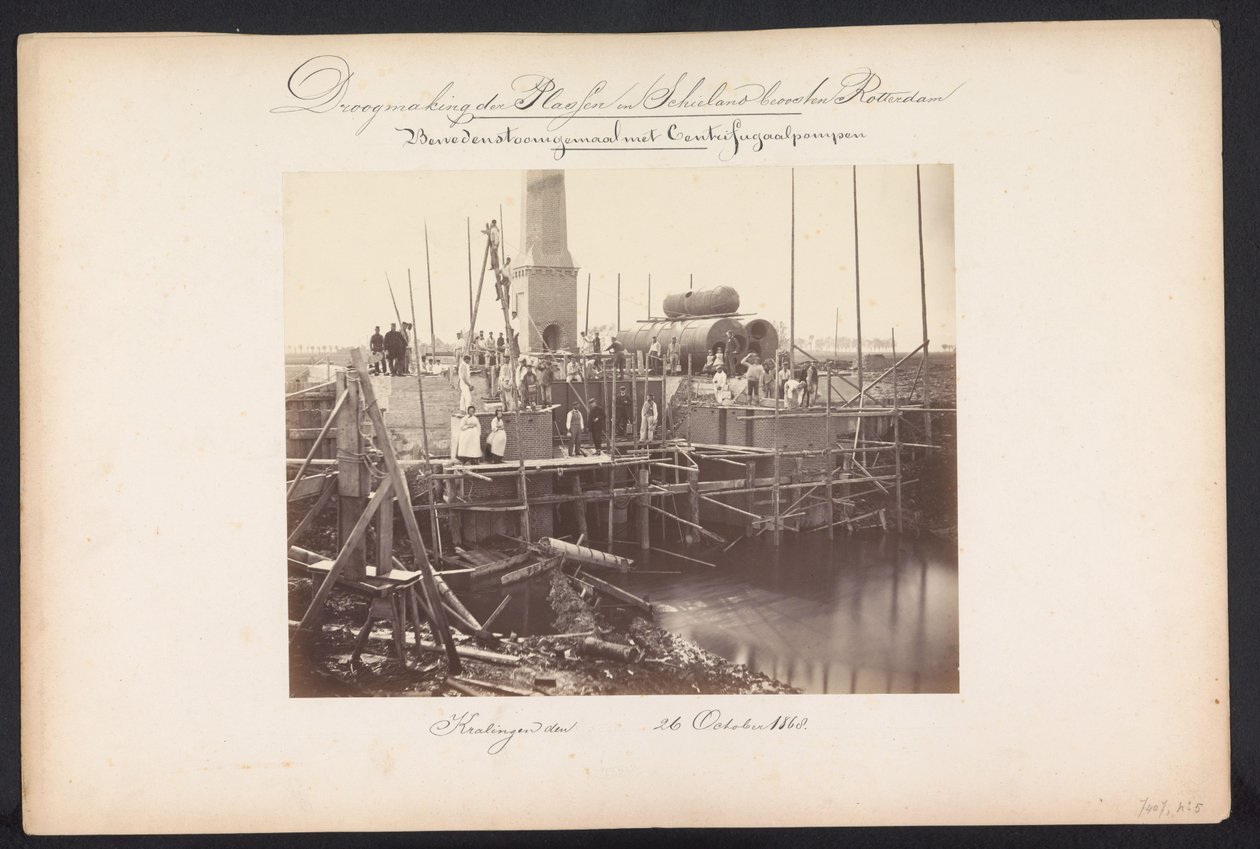 Estación de bombeo de vapor con bombas centrífugas / Kralingen den 26 de octubre de 1868 (título sobre el objeto) Recuperación de los lagos en Schieland al este de Rotterdam (título de la serie sobre el objeto) de Jacobus van Gorkom jr.