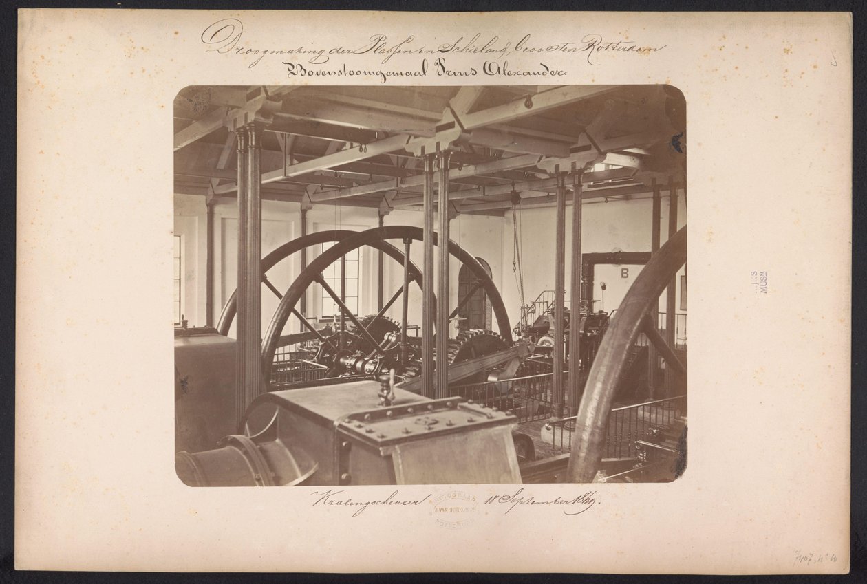 Estación de bombeo Bovenstoom Prins Alexander / Kralingscheveer 18 de septiembre de 1869 (título sobre objeto) Recuperación de los lagos en Schieland al este de Rotterdam (título de la serie sobre el objeto) de Jacobus van Gorkom jr.